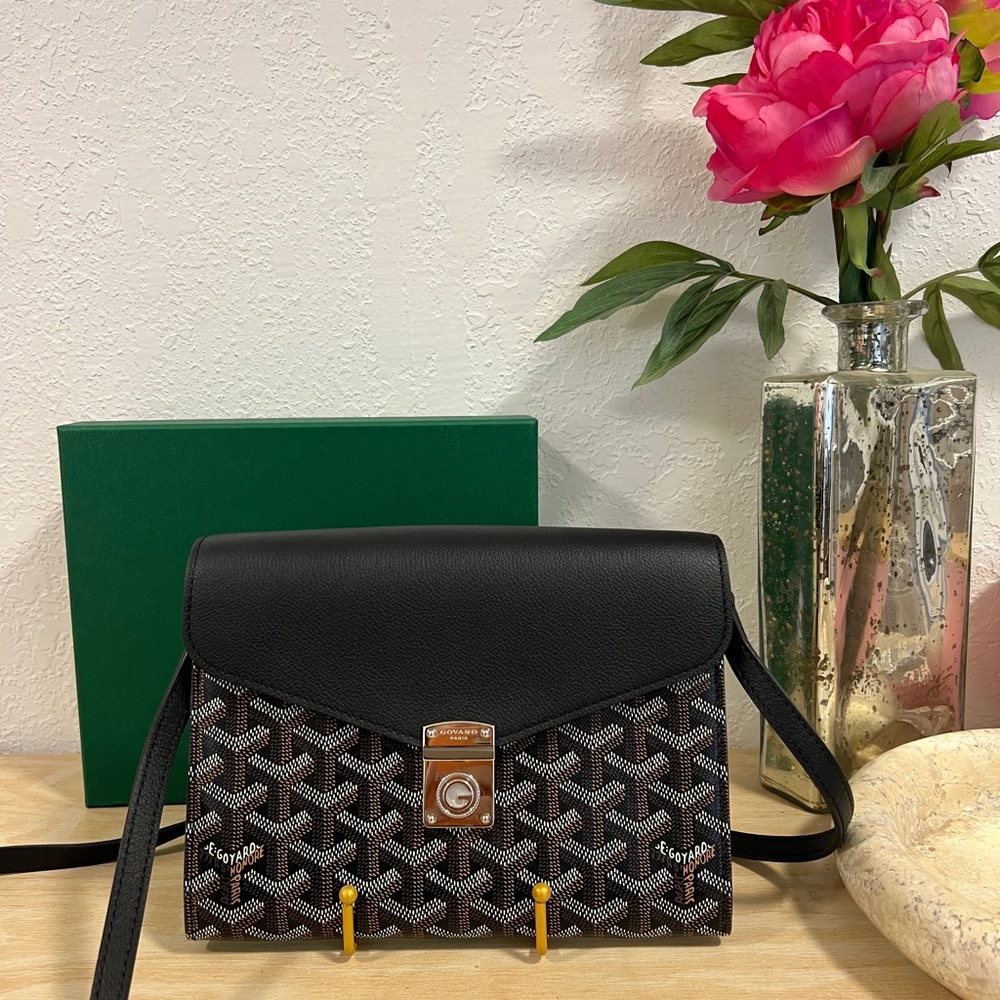 GOYARD Calfskin Chypre Wallet Pouch Black